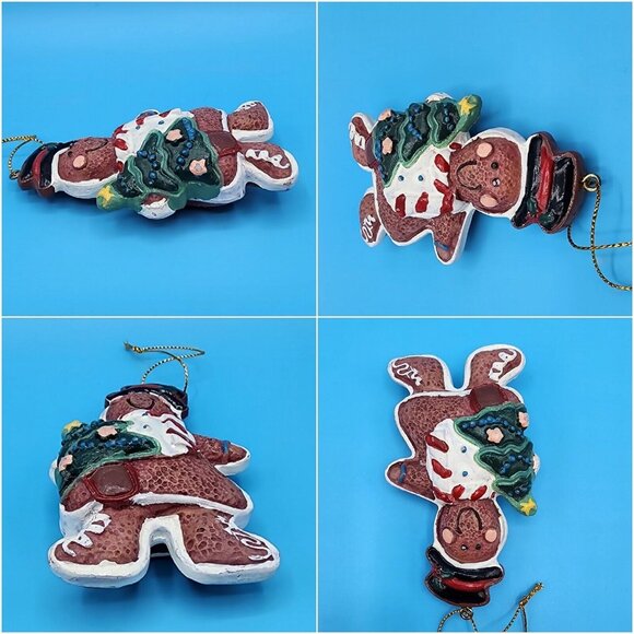 Gingerbread Man Christmas Tree & Heart Frosted Faux Cookie Ornaments Fake Bake - Picture 5 of 9